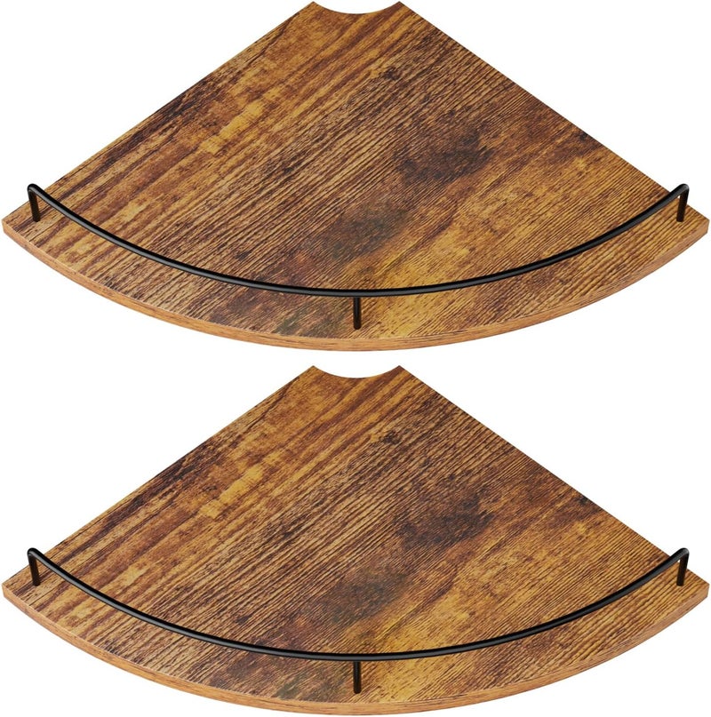 FNBAR Corner Floating Shelves, Rustic Brown Wood, Set of 2, Wall Mount Storage with Guardrail for Bathroom Kitchen Living Room - Image 1